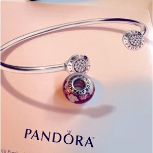 Pandora Red/White FLower Murano Glass Charm